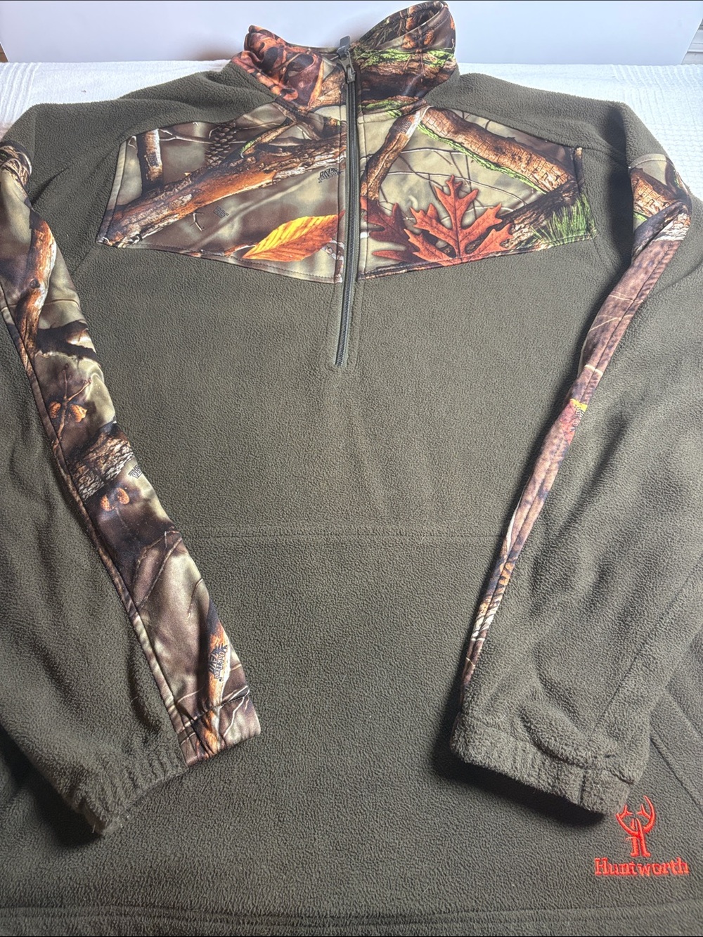 Huntworth Olive Green Fleece Half-Zip with Camo Panels